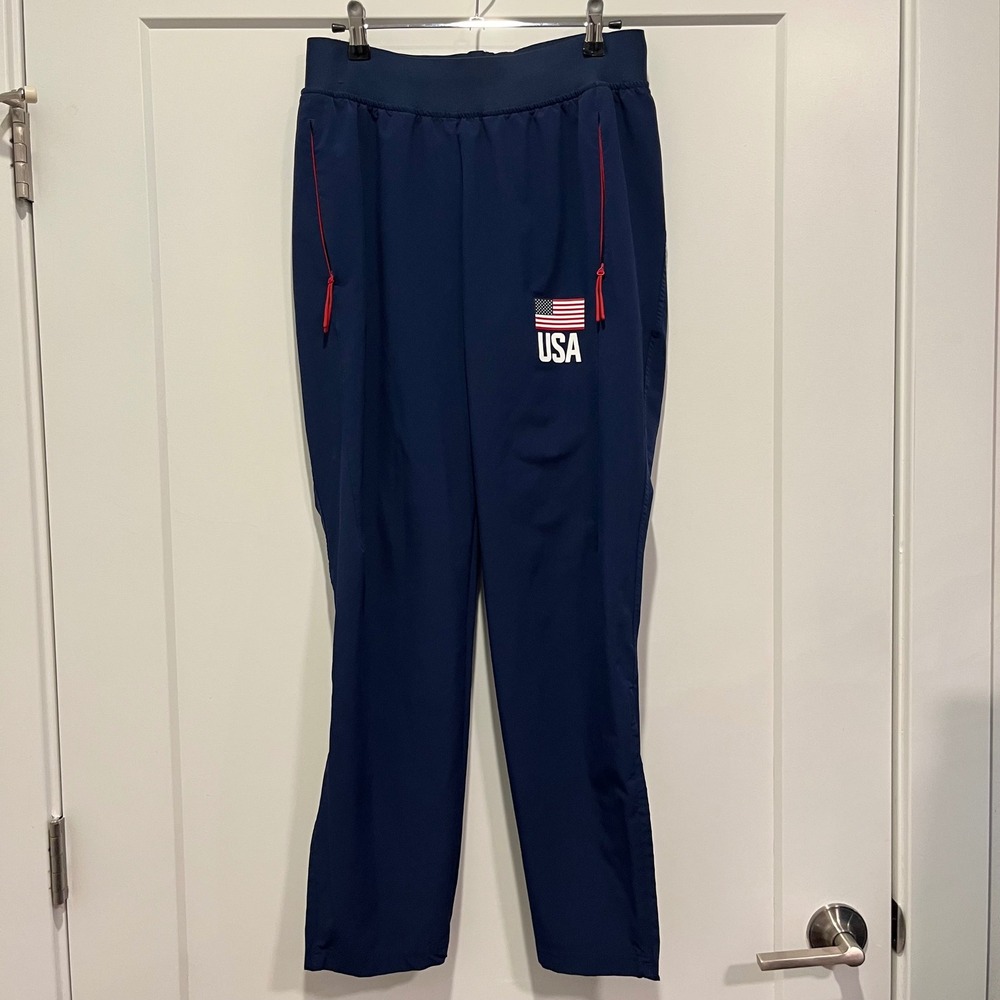 Adidas Team USA Olympic Track Pants Navy Blue Mens Small USA Flag Joggers